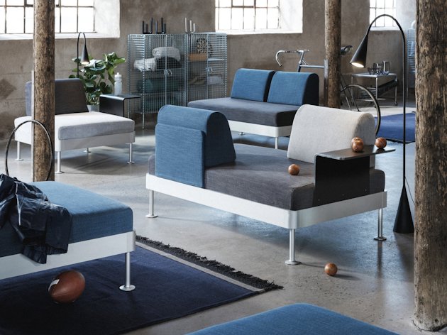 Ikea Delaktig sofa with parts in aluminium, design Tom Dixon