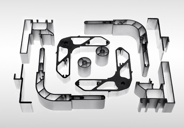 cut through of various extruded profiles on a lightbox